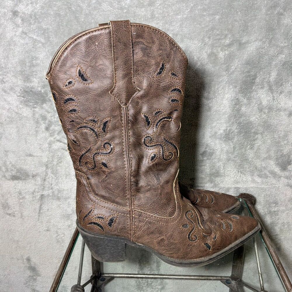 Roper Women's Embroidered sequin inlay Western Cowboy Boots Brown Size 9.5